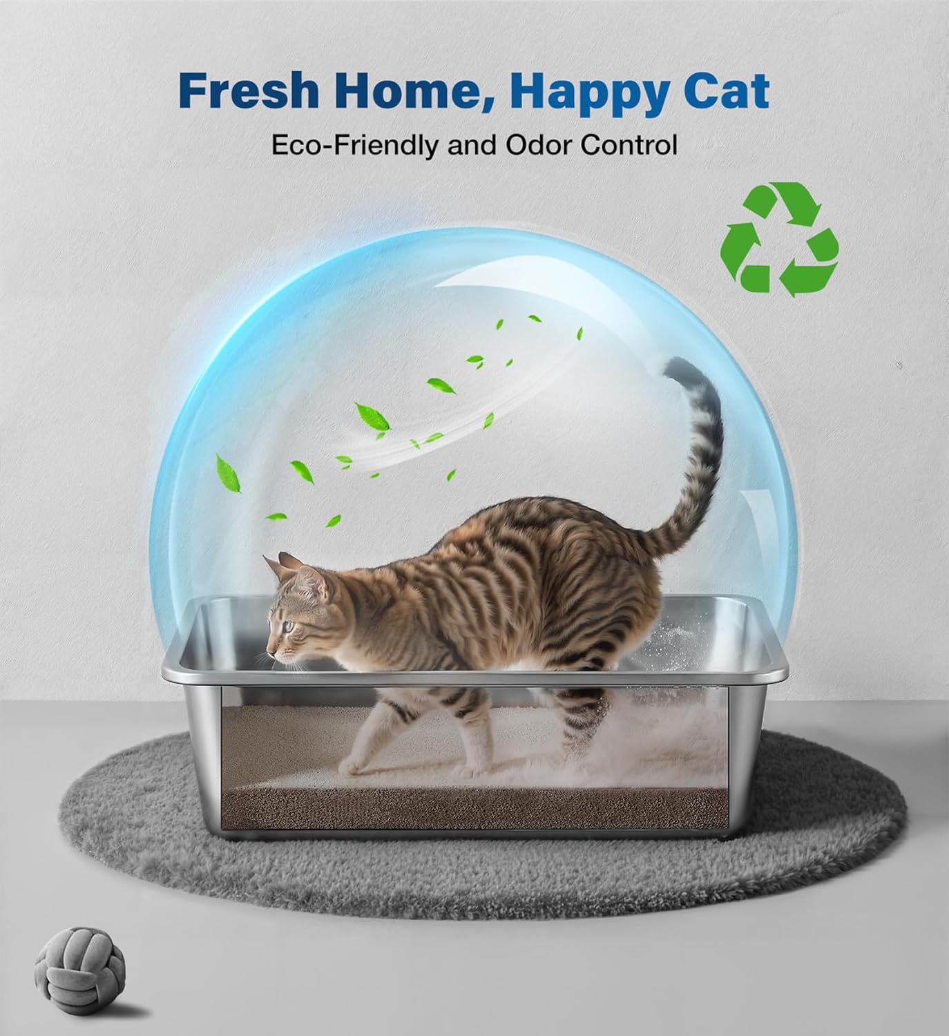 Stainless Steel Litter Box, Metal Cat Litter Box with High Sided for Big and Small Cats, Kitty Litter Boxes, Non-Stick, Easy to Clean, Odor-Free, Small Cats Toilet