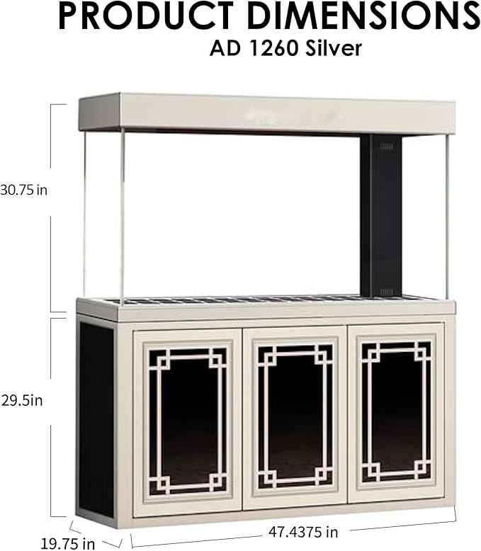 135 Gallon Glass Aquarium with Aluminum Cabinet - Including Sump for Filtration and Circulation, Plumbing, LED, Silver