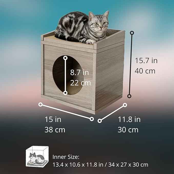 Meowdium Cat House – Cat Condo with Cardboard Scratcher, Scratching Post, Bed & Toy Storage, Cozy Cat Furniture & Accessories for Indoor Cats, Greywood