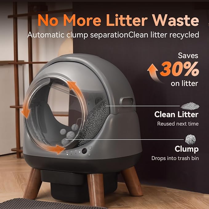 Self Cleaning Litter Box for Multiple Cats, G1 Automatic Cat Litter Box, Self-Cleaning Robot with Smart APP Control and Health Monitoring, Includes 2 Roll Trash Bag and Litter Mat, Grey