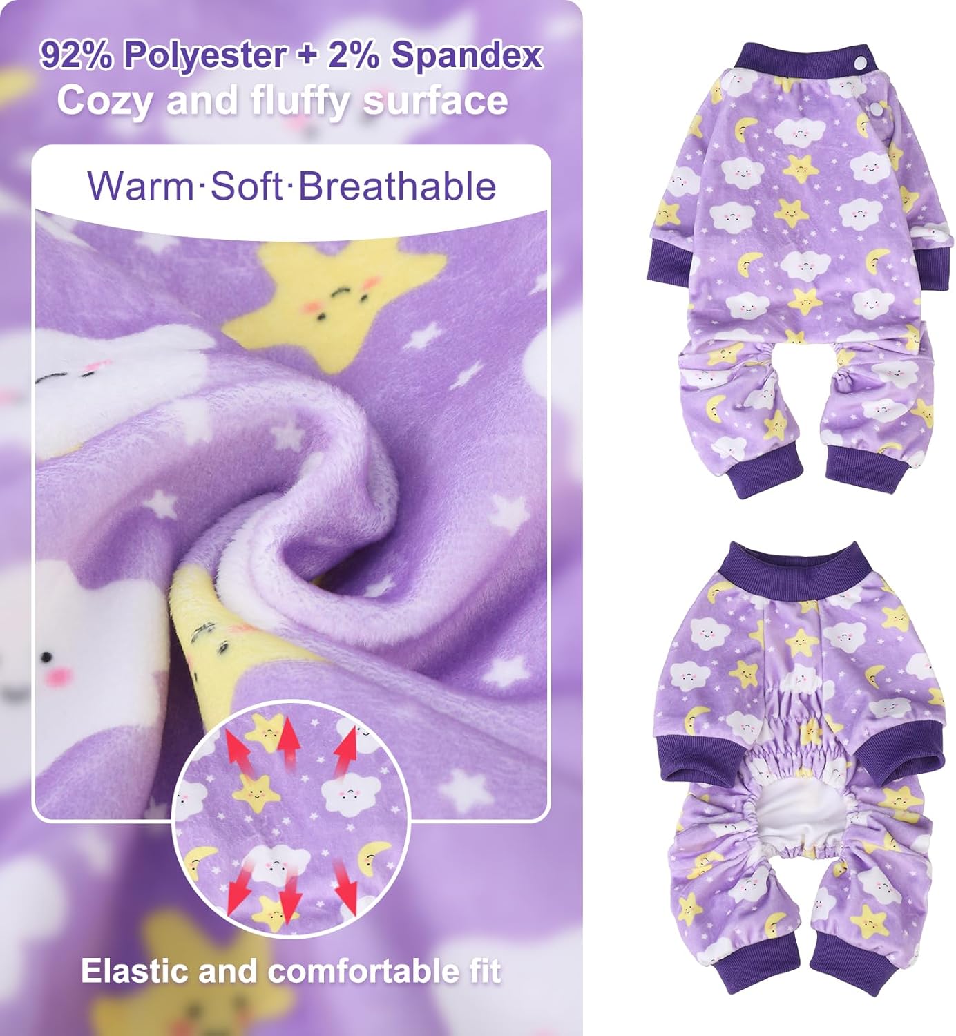 BEAUTYZOO Dog Pajamas Large Sized Dog, Summer Doggie Pajamas for Boy Girl, Soft Strechy Cotton Puppy Pjs Jammies Onesies for Men Women, Pet Jumpsuit Body Suit Cat Apparel Clothes, Purple XXL