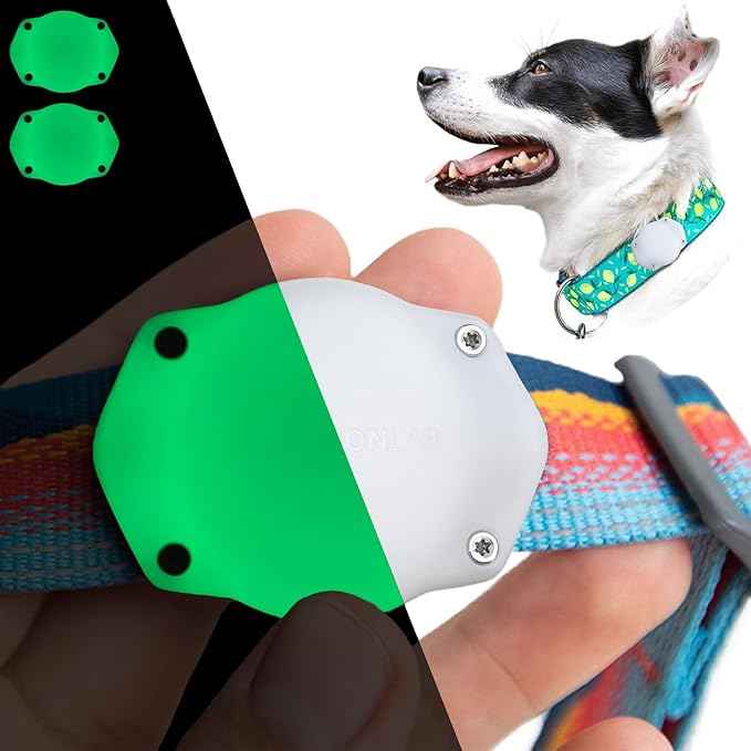Elevation Lab AirTag Dog Collar Holder - TagVault - IP68 Waterproof, Doesn't Dangle, Fits All Width Collars Glow in The Dark (2 Pack)