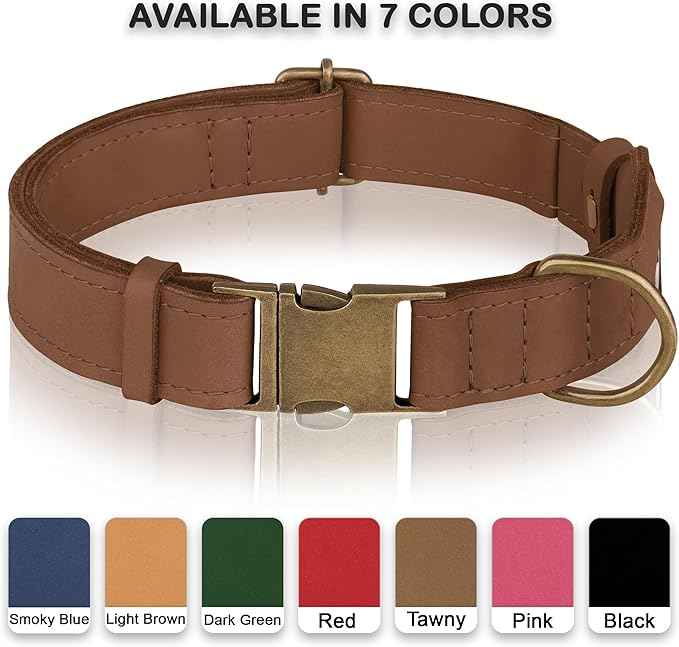 AirTag Dog Collar - Genuine Leather Dog Collar with Apple AirTag Holder and Metal Buckle - Smart GPS Tracking Pet Collars (Tawny, L, 17"-21" Neck Fit)