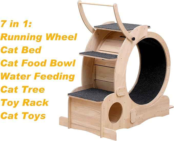 Cat Wheel 7-in-1 Upgraded Exercise Treadmill for Indoor Cats，Cat Treadmill with Silent Running Wheel, Cat Tunnel, Cat Wheels for Indoor Cats, Perfect Cat Jym & Toy for Endless Fun & Fitness