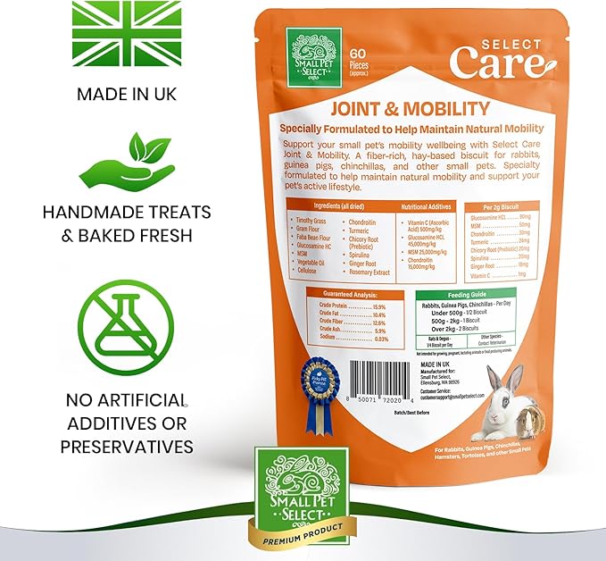 Small Pet Select - Select Care Joint Mobility Support Supplement, Natural High Fiber Timothy Hay Based Treats for Rabbits, Guinea Pigs, Hamsters, Other Small Animals, 4.2 oz