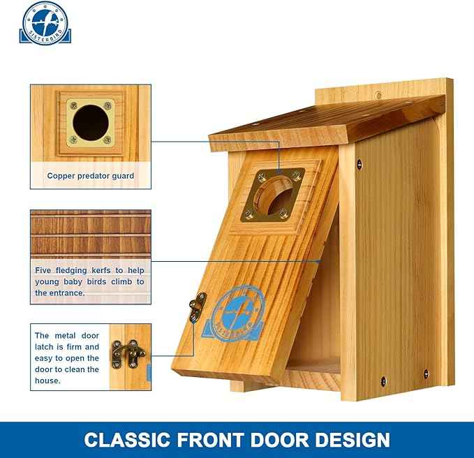 Pack of 2 Premium Bluebird Houses for Outside, Assembled Bird House Gift, Garden Decoration Bluebird House, Copper Predator Guard, Easy to Clean Bird Nesting