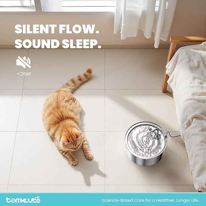 Tomxcute Cat Water Fountain, 3.2L/108oz Automatic Stainless Steel Pet Fountain Dog Water Dispenser, Ultra-Quiet Pump and 3 Replacement Filters & for Cats, Dogs, Multiple Pets