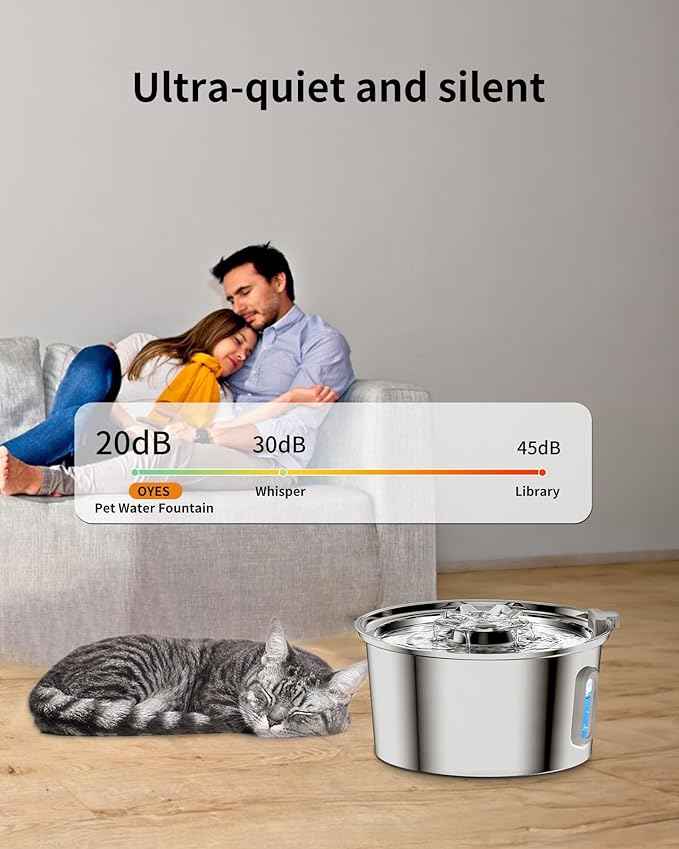 Cat Water Fountain,3.2L/108oz Cat Fountain with Water Level Window,Stainless Steel Pet Water Drinking Fountain for Cats Inside,Quiet Pump for Dogs and Cats(with Water Level Window)