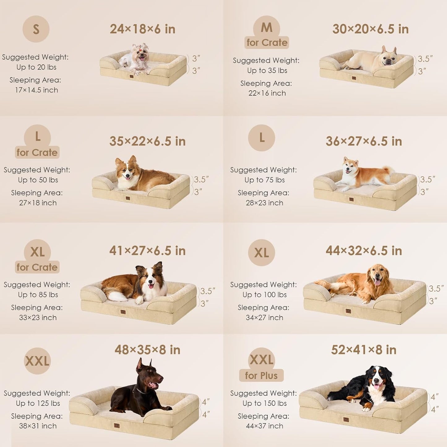 EHEYCIGA Orthopedic Dog Bed for Medium Dogs, Waterproof Memory Foam Medium Dog Beds with Sides, Non-Slip Bottom and Egg-Crate Foam Pet Couch Bed with Washable Removable Cover, Greige
