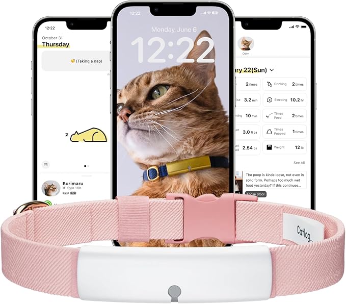 Health Tracker for Cats - Smart Cat Collar with Safety Breakaway Buckle for Indoor Cats, Wellness Alerts, Real-time Monitoring (White×Sakura,L)