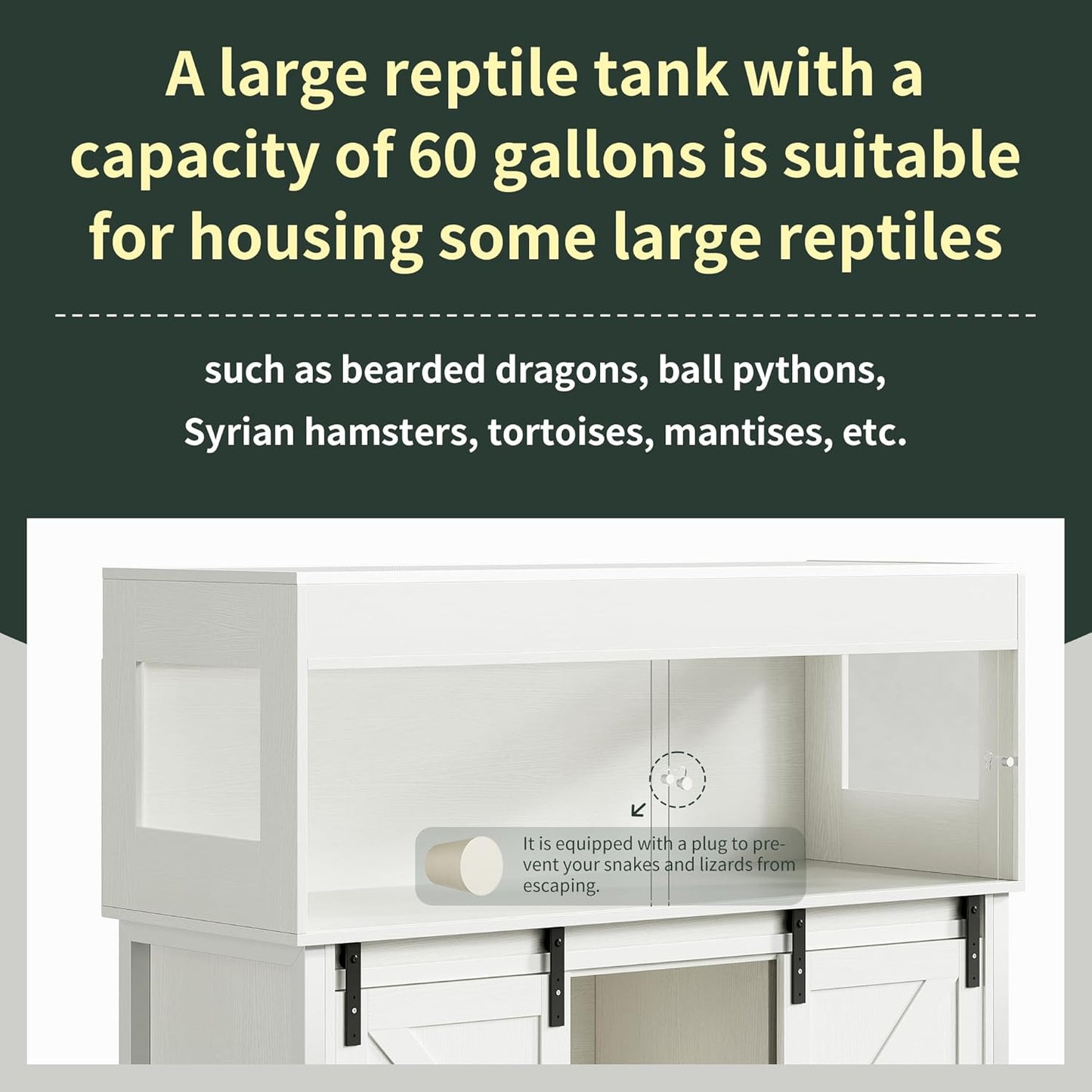 60 Gallon Reptile Terrarium with Stand, Terrarium Enclosure with Acrylic Doors, Storage Cabinet with Barn Door, Mesh Lid & Power Outlet – Vivarium Habitat for Medium Reptiles White PX05RTW - FurryFun