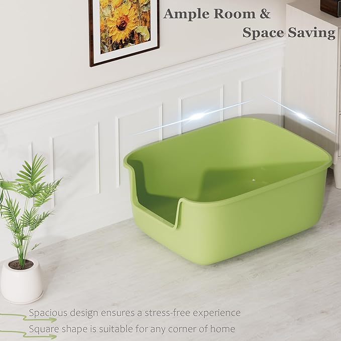 Vealind Large Cat Litter Box High Sided Entry Cat Litter Pan 50 x 40 x 22 CM, Anti-Splashing Deep Tall Cat Boxes for Indoor Cats Basics Kitty Litter Box (Green)