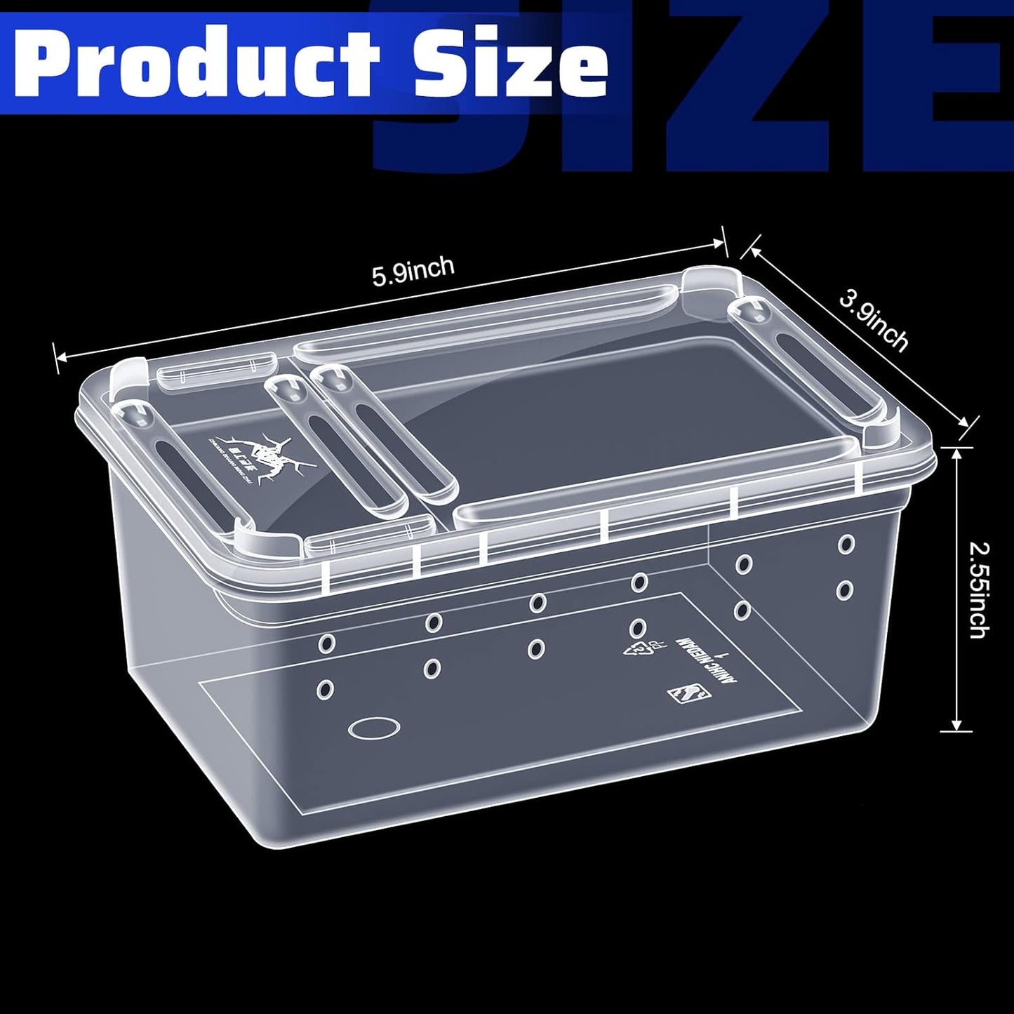 Irenare 8 Pcs Reptile Breeding Breeding Box Plastic Spider Terrarium Tarantula Feeding Box for Bearded Dragon Lizard Spider Gecko Scorpion(Vent Holes,5.9 x 3.9 x 2.5 Inch)
