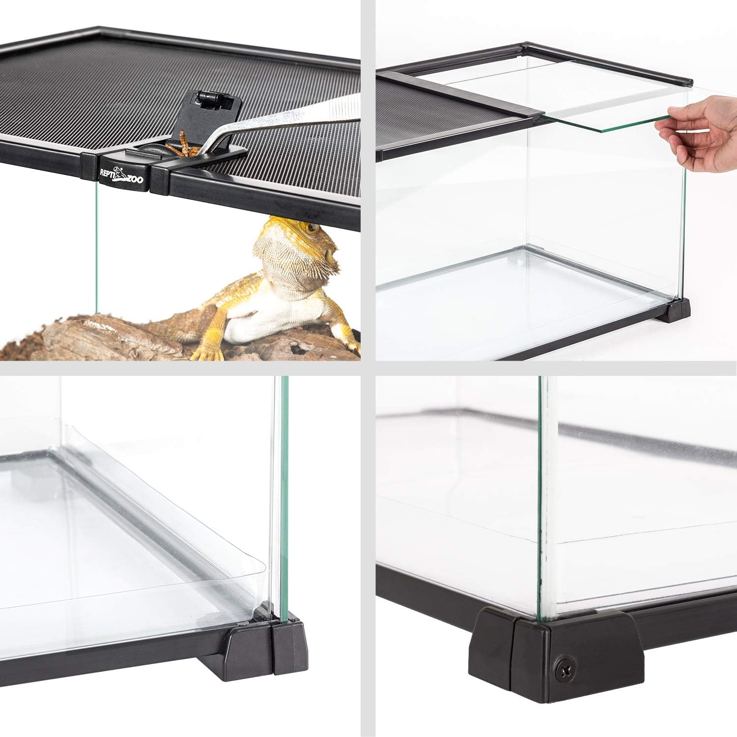 REPTI ZOO 20 Gallon Reptile Glass Terrarium Easy Clean Tank 30" x 12" x 12" Dual Top Sliding Top Cover for Reptile Snake Hamster Hedgehog Small Animals (Knock-Down) - FurryFun