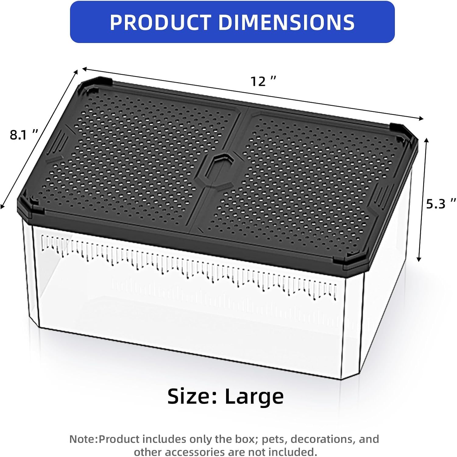 High-Transparency Reptile & Insect Enclosure Terrarium with Magnetic Door, Excellent Ventilation, Easy Cleaning, and Strong, Long-Lasting Build for Gecko, Tarantula, Hermit Crab (12x8.1x5.3 Inch) - FurryFun