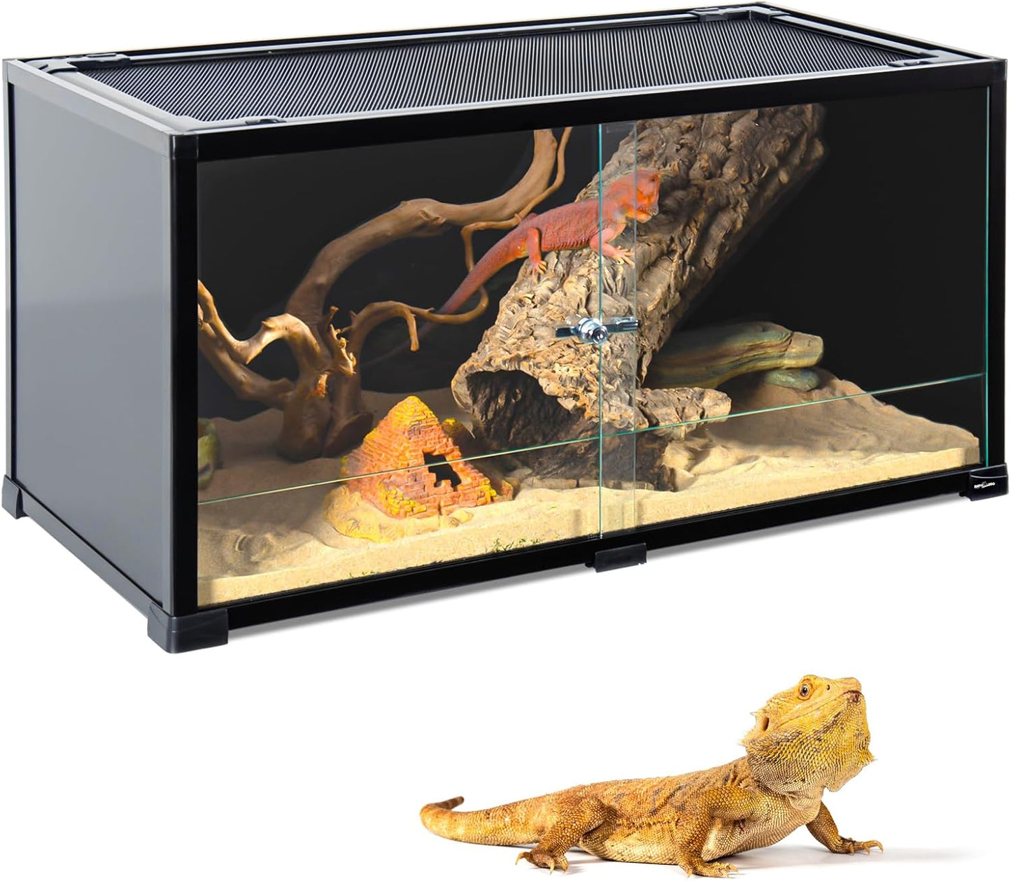 REPTI ZOO 50 Gallon Reptile Tank, 36" X 18" X 18" Reptile Terrarium, Black-Tinted ECO Glass Enclosure with Sliding Door & Mesh Top, Secure & Low-Stress Habitat for Bearded Dragon, Gecko, Snake, Lizard - FurryFun