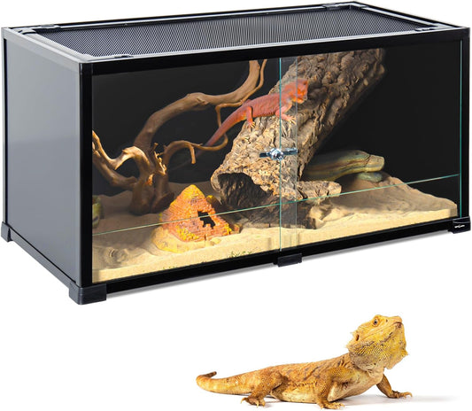 REPTI ZOO 50 Gallon Reptile Tank, 36" X 18" X 18" Reptile Terrarium, Black-Tinted ECO Glass Enclosure with Sliding Door & Mesh Top, Secure & Low-Stress Habitat for Bearded Dragon, Gecko, Snake, Lizard - FurryFun