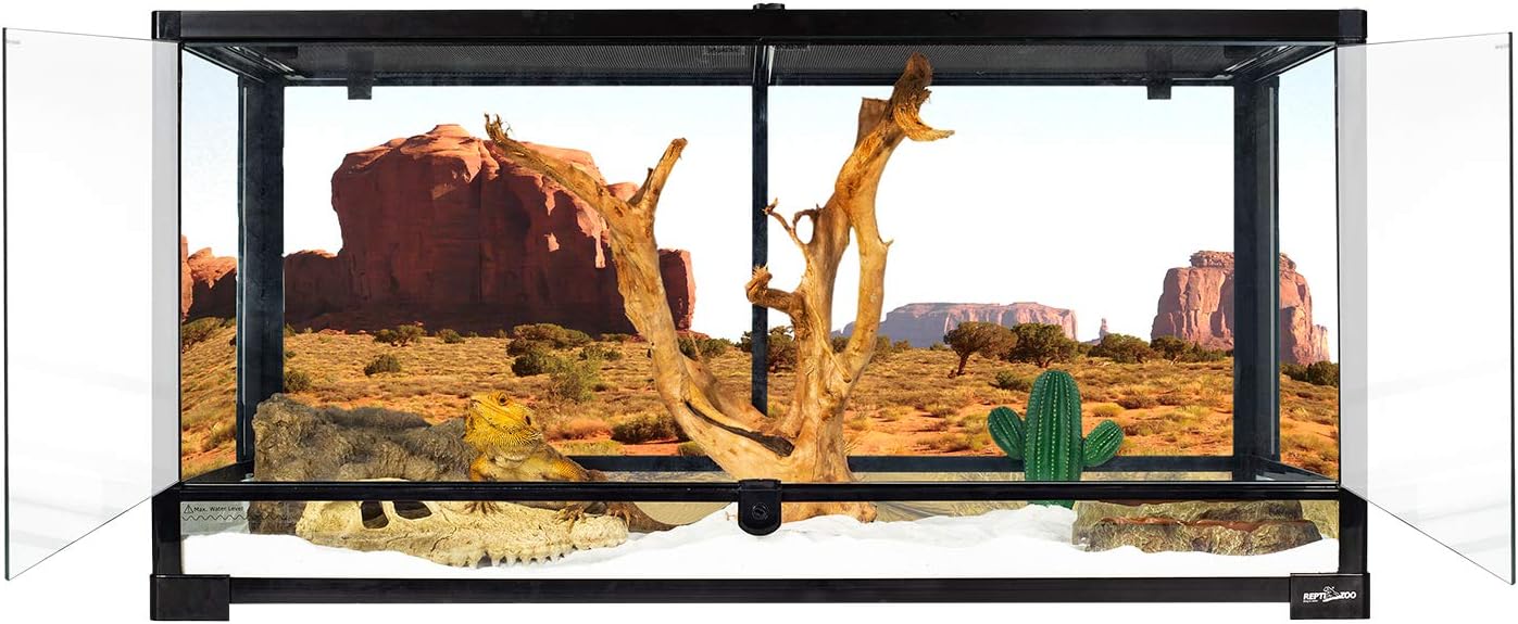 REPTI ZOO 50 Gallon Reptile Glass Terrarium Tank Double Hinge Door with Screen Ventilation Large Reptile Terrarium 36" x 18" x 18"(Knock-Down) - FurryFun