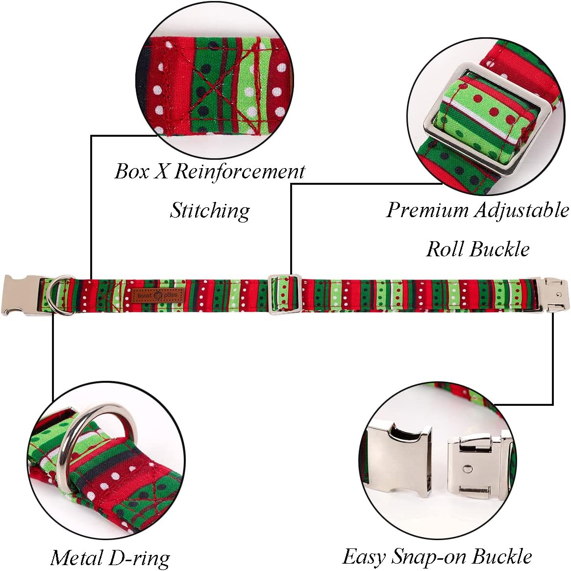 Lionet Paws Christmas Dog Collar with Flower, Dog Flower Collar with Metal Buckle for Dogs, Adjustable Comfortable Dog Collar Girl Gift, M, Neck 13.5-22 in