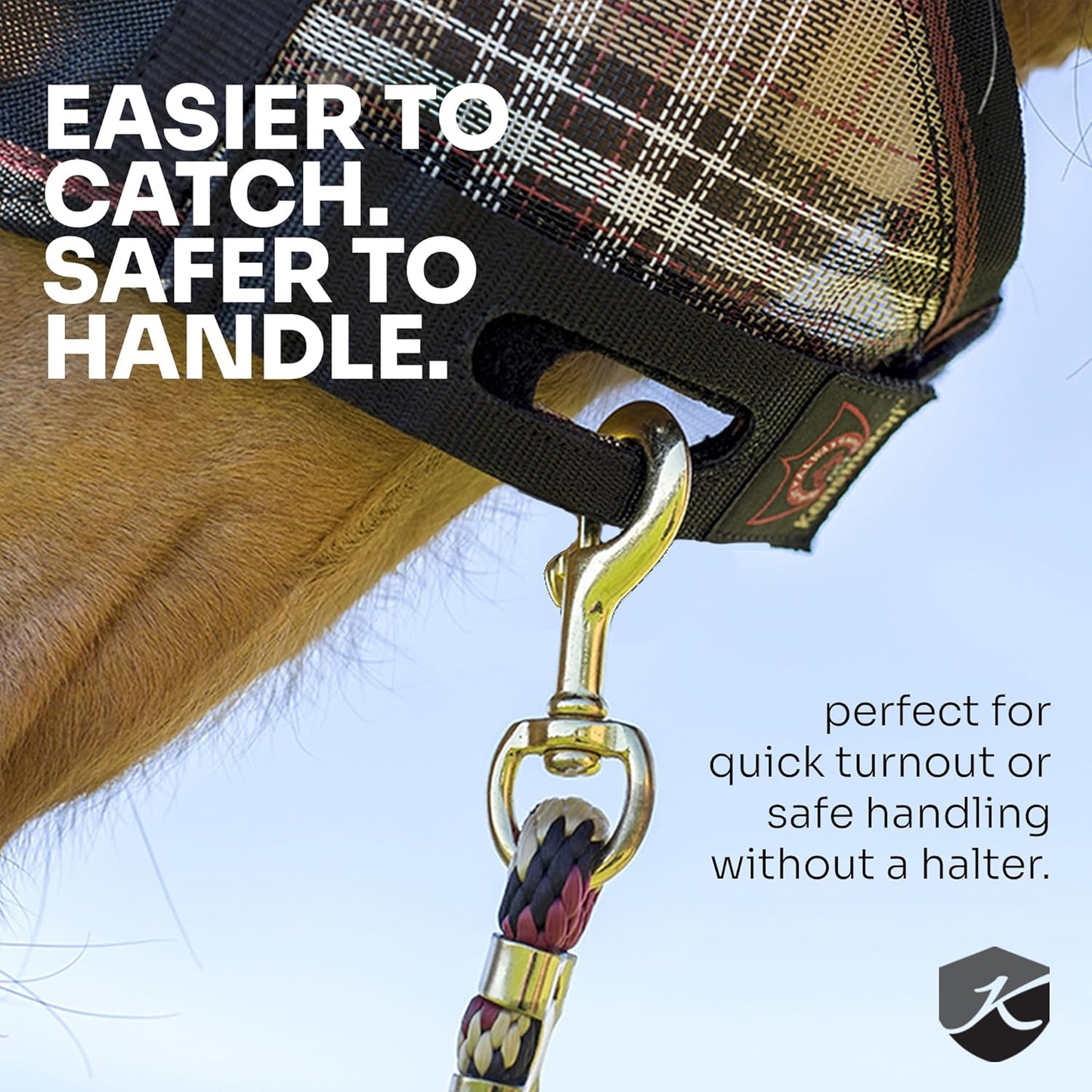 Kensington 90% UV Fly Mask Halter CatchMask UViator - Without Ears & Forelock Freedom Web Trim *Roomy Fit*- X-Large, Imperial Jade