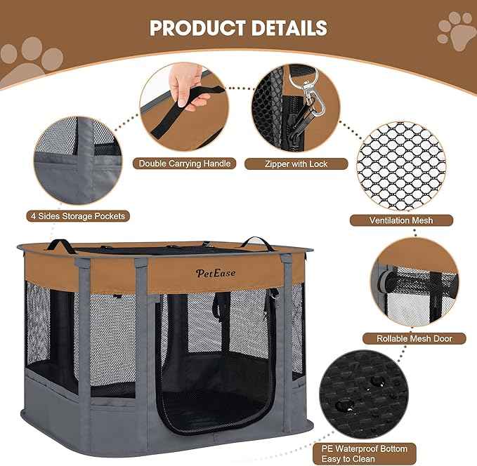 Portable and Foldable Cat Playpen Dog Playpen Small Animal Playepn with Waterproof Bottom, Foldable Pet Cage for Rabbit Puppy Hamster, Indoor/Outdoor Use