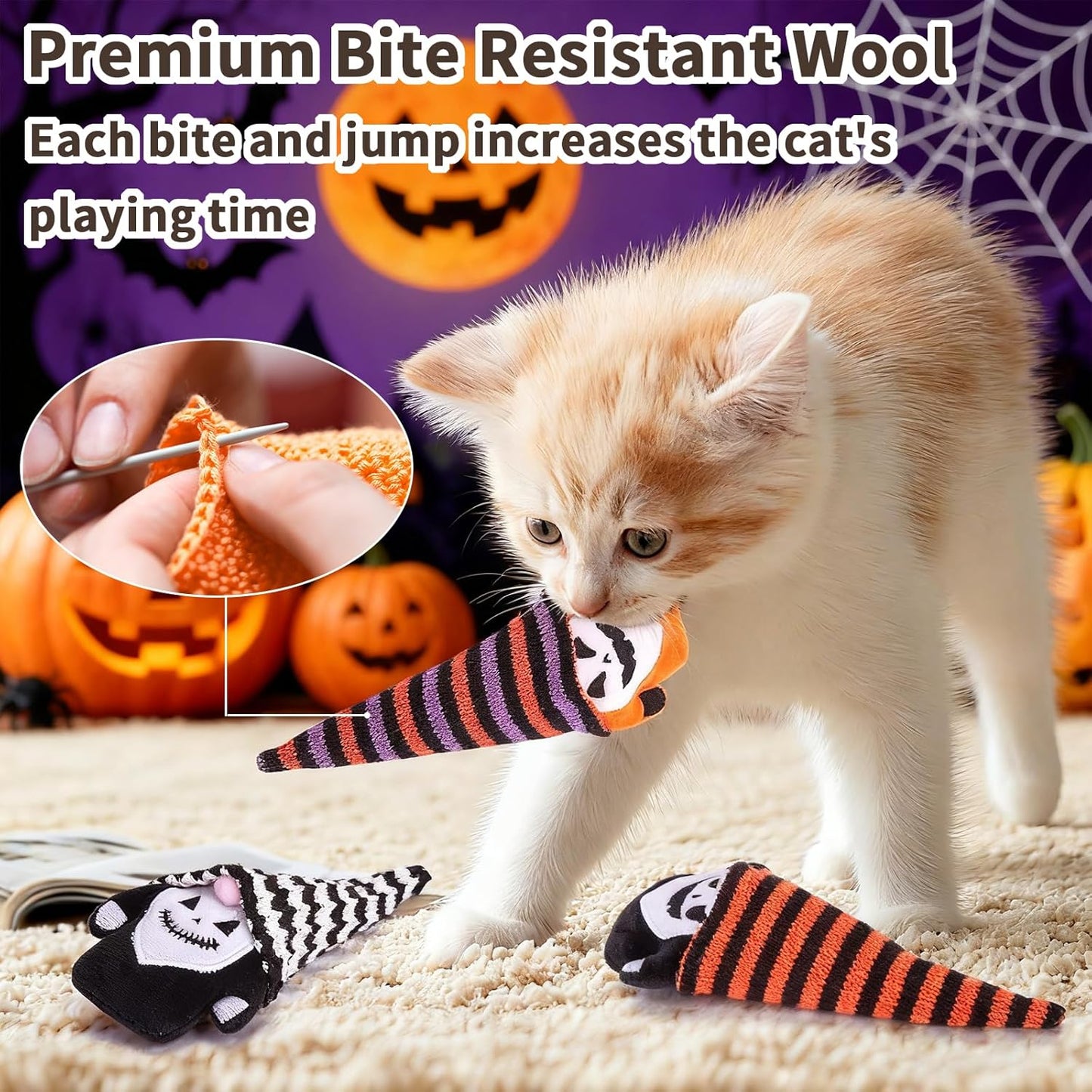 Retro Shaw Halloween Cat Toys Gnomes, 3Pcs Crinkle Sound Catnip Toys for Indoor Cats Kitten, Interactive Cat Nip Chew Kicker Kitty Toy for All Pet Breeds
