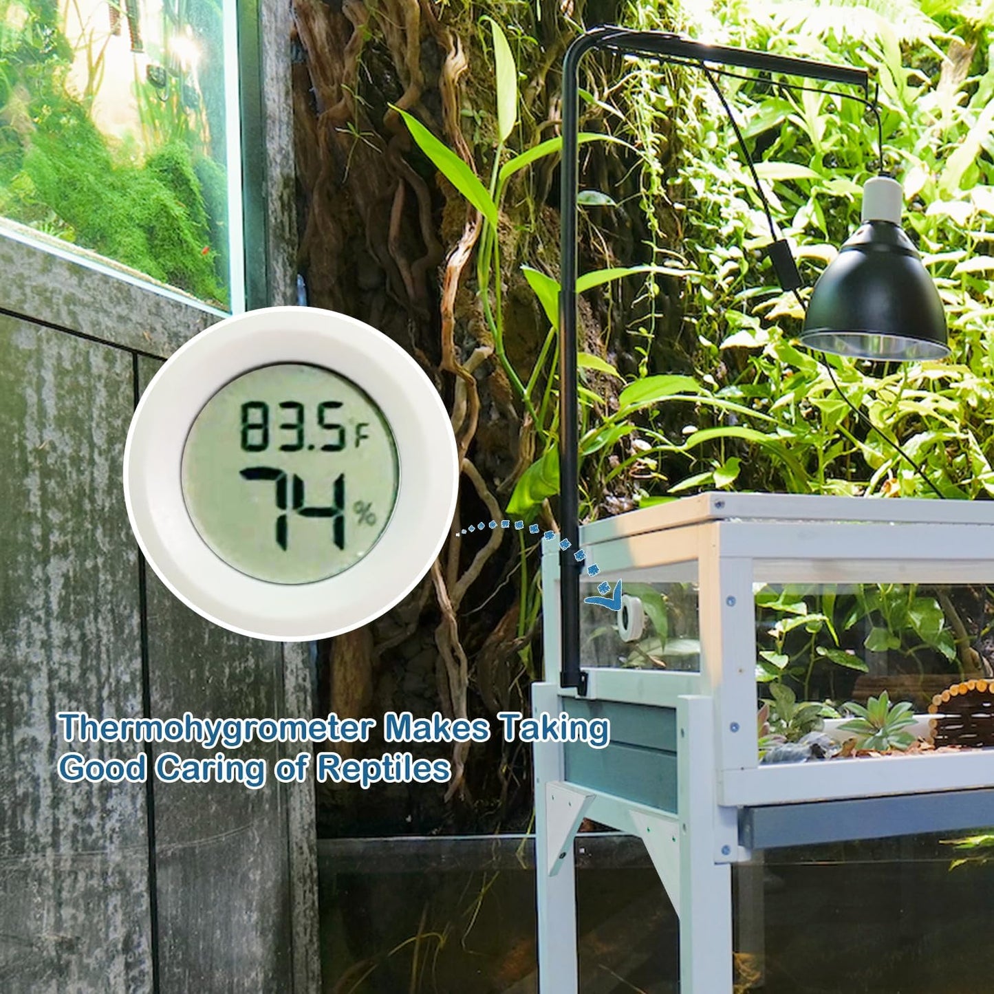 Tortoise Habitat Enclosure Turtle House Indoor Reptile Cage with Hygrothermograph Adjustable Lam Stand - FurryFun