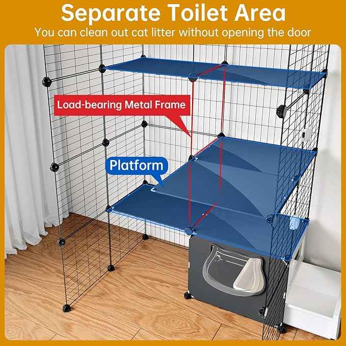 Oneluck Cat Cage with Litter Box,4-Tier DIY Enclosures Large Playpen Detachable Metal Wire Kennel Indoor Crate Large Exercise Place Ideal for 1-2 Cats (35" L x 28" W x 55" H)