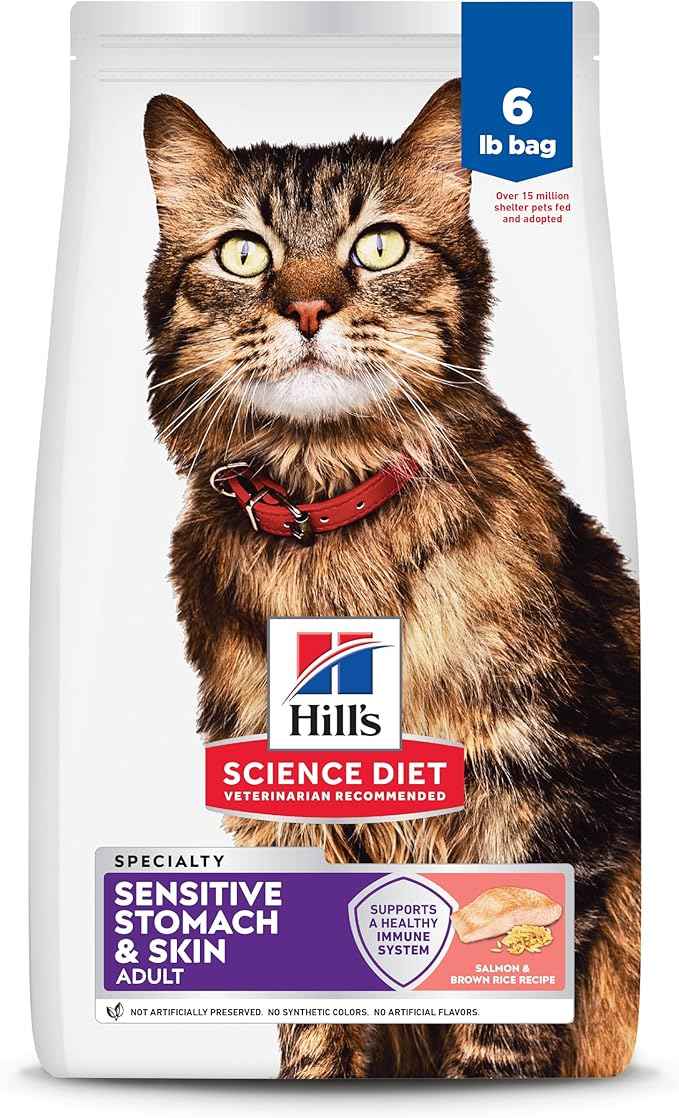 Hill's Science Diet Adult 1-6 Sensitive Stomach & Skin Dry Cat Food, Salmon Recipe, 6 lb. Bag