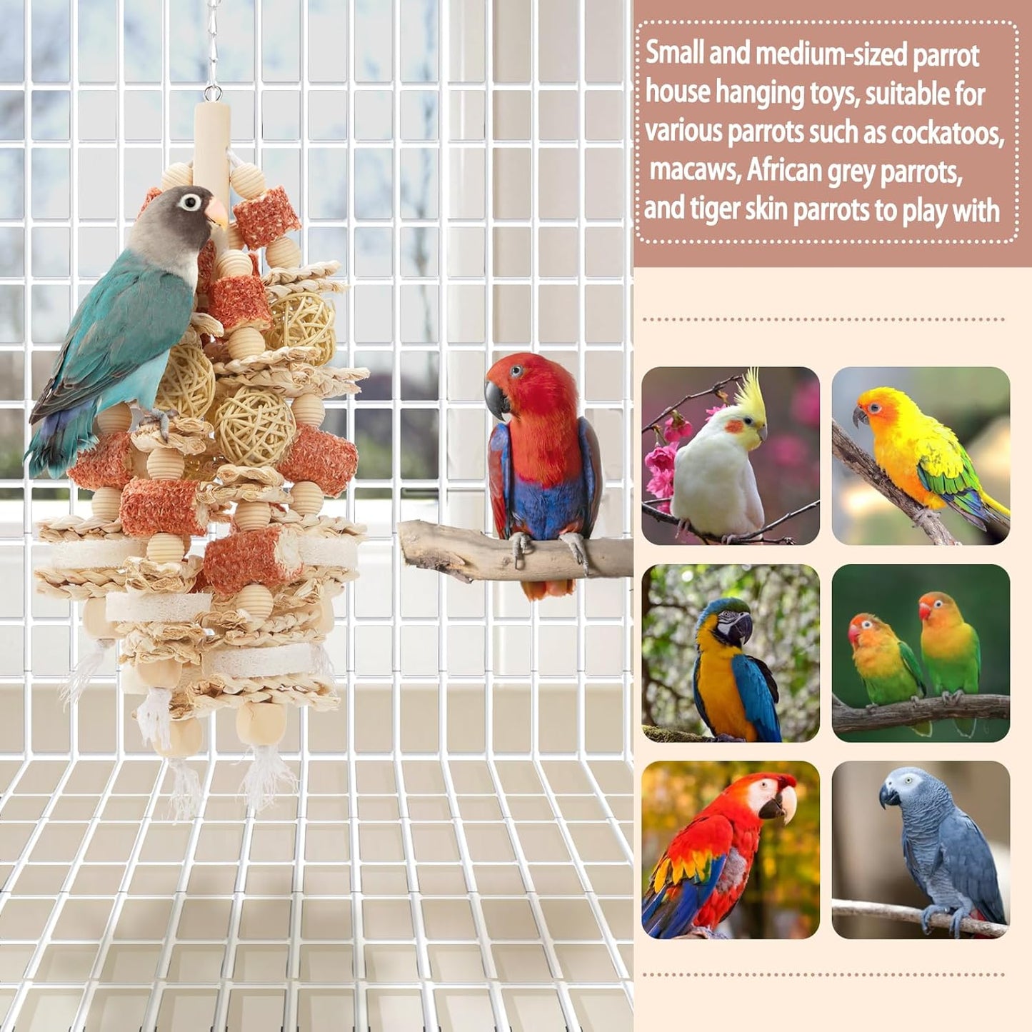 Bird Toys That is 17.5 Inches in Length, Parrot Toy Designed for Chewing Features Natural Corn cob and Loofah Slices, Can Be Hung in Large and Medium-Sized Parrot Cages