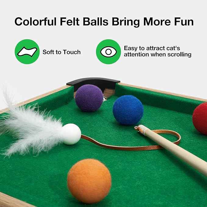 VETRESKA 4 in 1 Cat Toys Mini Pool Table, Gift for Cats, Feather Wand Toy Cat Billiard Ball Puzzle Toy, Pool Table with Scratching Post, Cat Interactive Exercise Play Rest Beds & Furniture