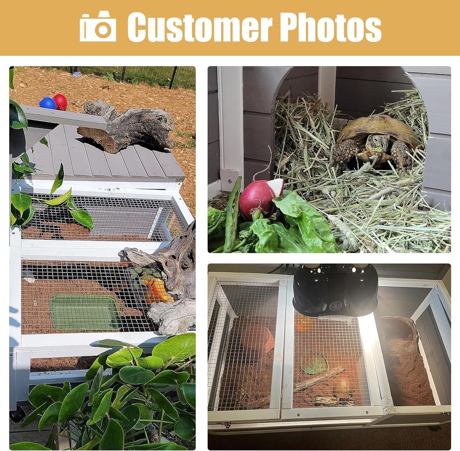 Tortoise Habitat Wooden Tortoise House, Indoor Turtle Enclosure Outdoor Reptile Cage with Removable Bottom, Light Support, Openable Roof (Double Habitat, Leakproof Tray) - FurryFun
