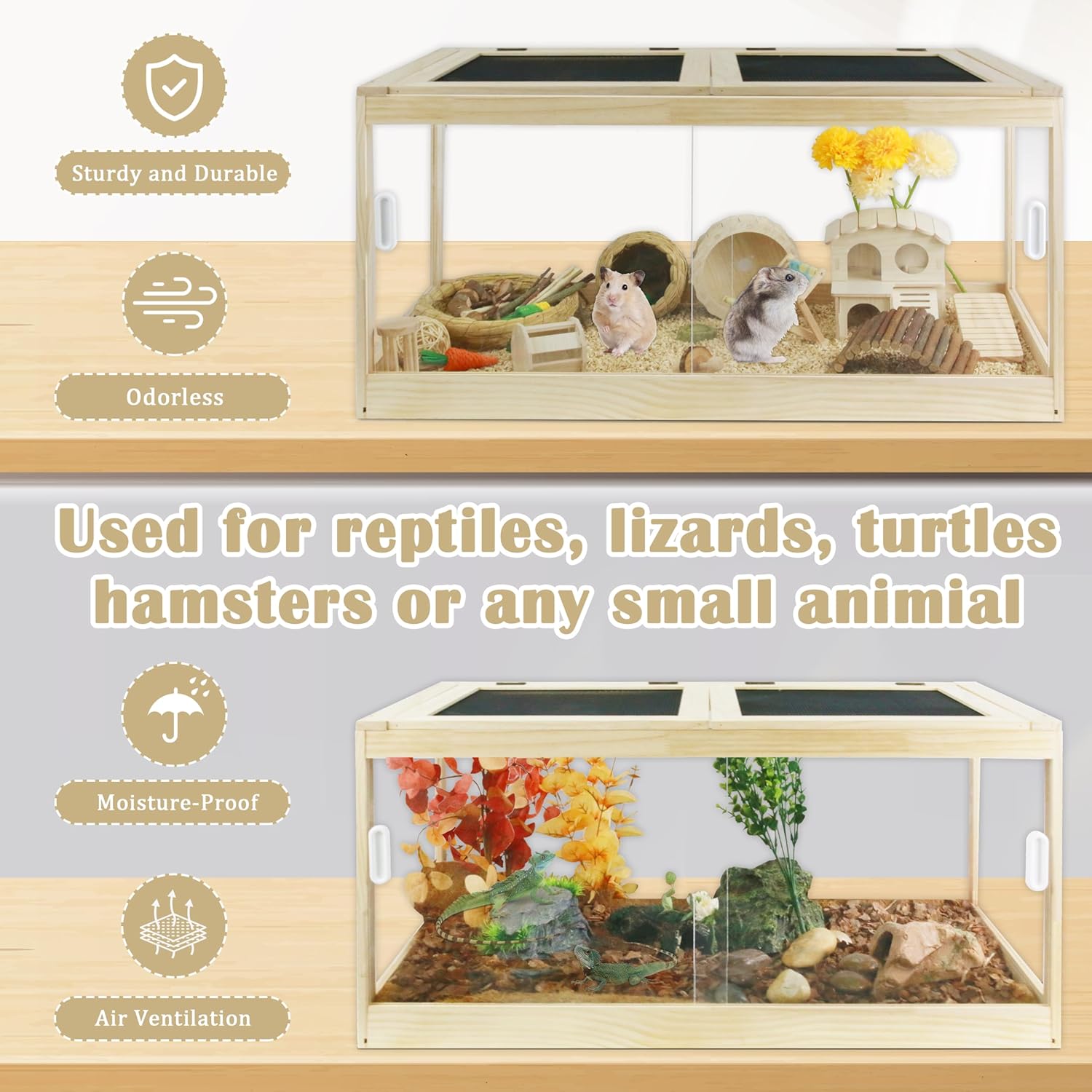 30 Gallon Bearded Dragon Tank, 32 * 16 * 16 Inch Reptile Tank, Lizard Terrarium with Sliding Door & Top Screen Ventilation, Suitable for All Types of Reptile, Snakes, Hamsters, - FurryFun