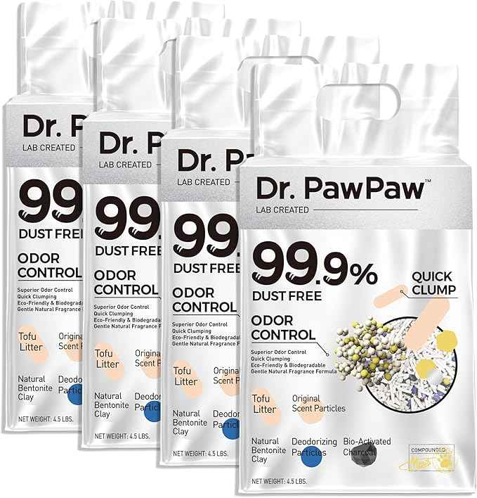 Tofu Cat Litter, Dr. PawPaw Clumping Cat Litter, Natural Tofu Scent 18 lb, Dust-Free Keep Kitty Tidy, Superior Odor Control Keep Step Fresh