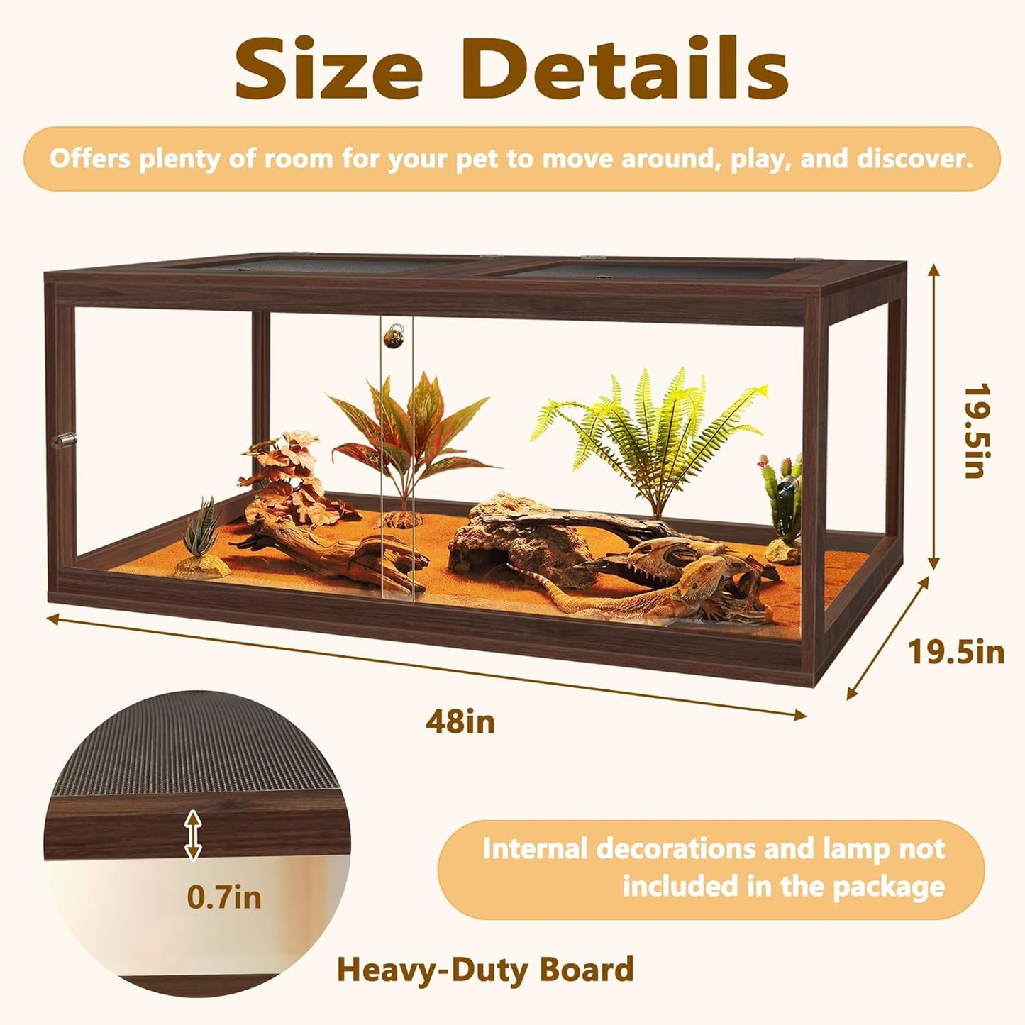 PROLEE Bearded Dragon Tank,81 Gallon Reptile Tank with Meatl Mesh Roof and Front Sliding Door, Anti-Scratch Lizard Tank,Spacious Reptile Enclosure for Snakes,Lguanas, Chameleons(Walnut) - FurryFun