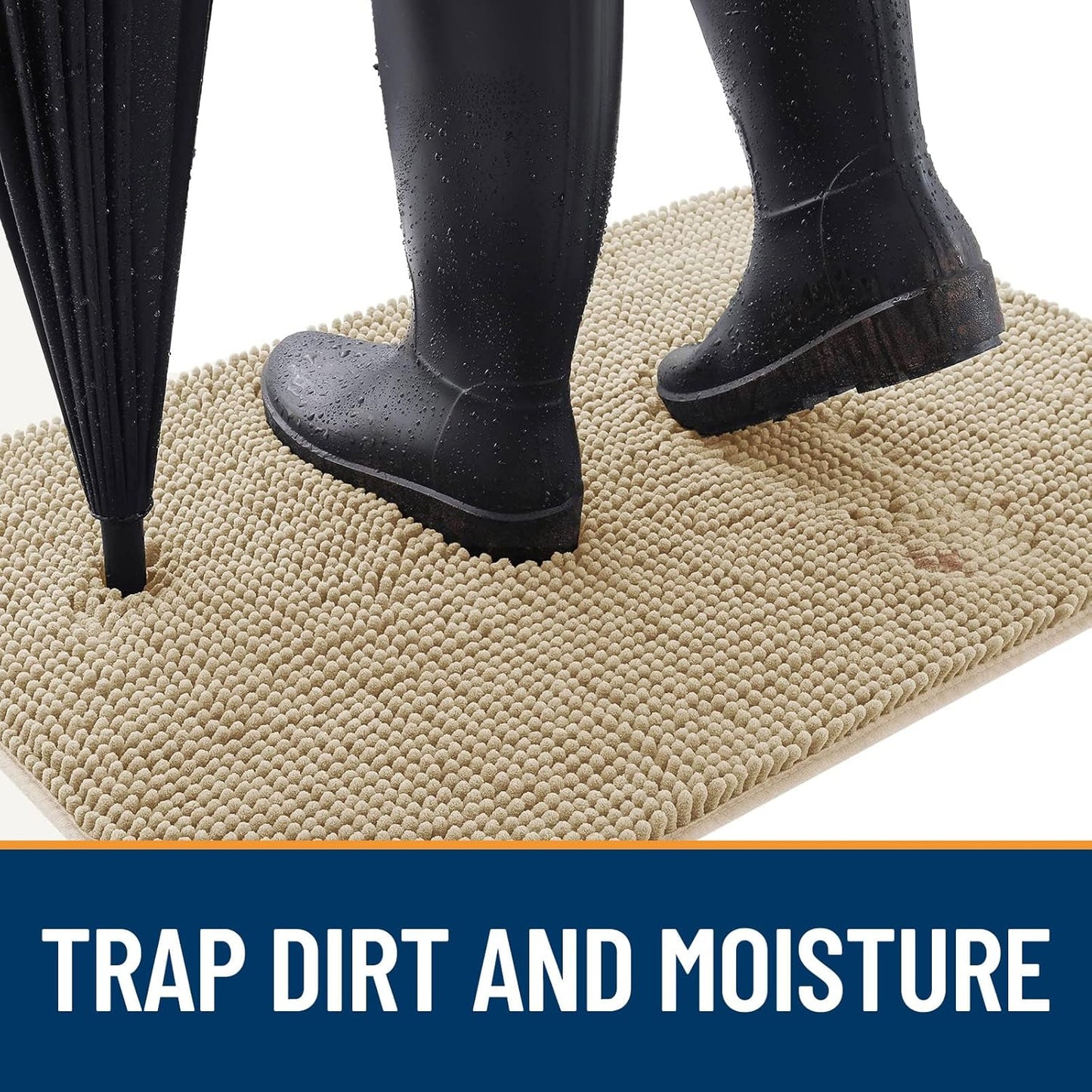 OLANLY Dog Door Mat for Muddy Paws 54x24, Absorbs Moisture and Dirt, Absorbent Non-Slip Washable Doormat, Quick Dry Chenille Mud Mat for Dogs, Entry Indoor Entryway Carpet for Inside Floor, Beige