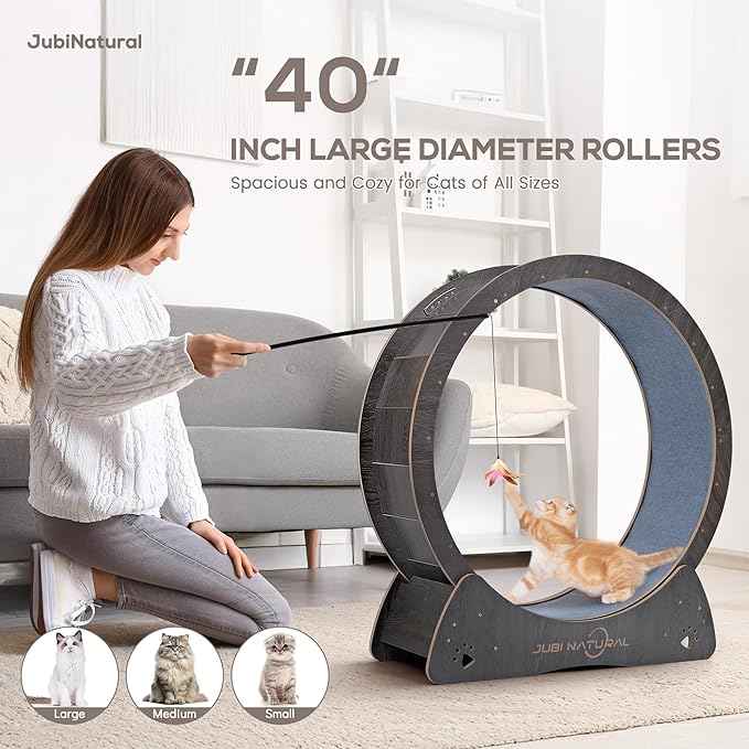 Cat Exercise Wheel, 43" Cat Running Wheel for Indoor Cats with Quiet Carpeted Runway, Cats Treadmill Wheels with Locking Mechanism, Cat's Weight Loss and Health - Black