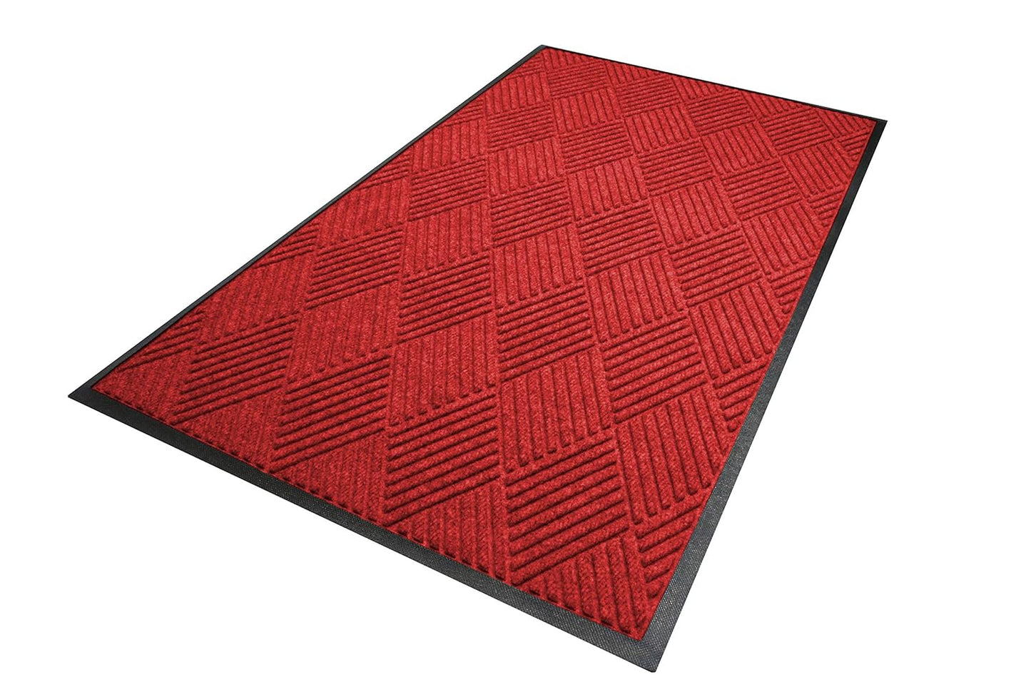WaterHog Diamond | Commercial-Grade Entrance Mat with Rubber Border – Indoor/Outdoor, Quick Drying, Stain Resistant Door Mat (Solid Red, 3' x 6')