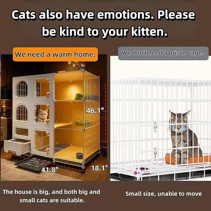 Indoor cat cage with Litter Box, Complimentary Cat Bed, Bow,lcat House with Wheels Outdoor,Large cat Villa Playpen, Small Animal Dog Kennel cat enclosures (41″(L) x18″(W) x46″(H))