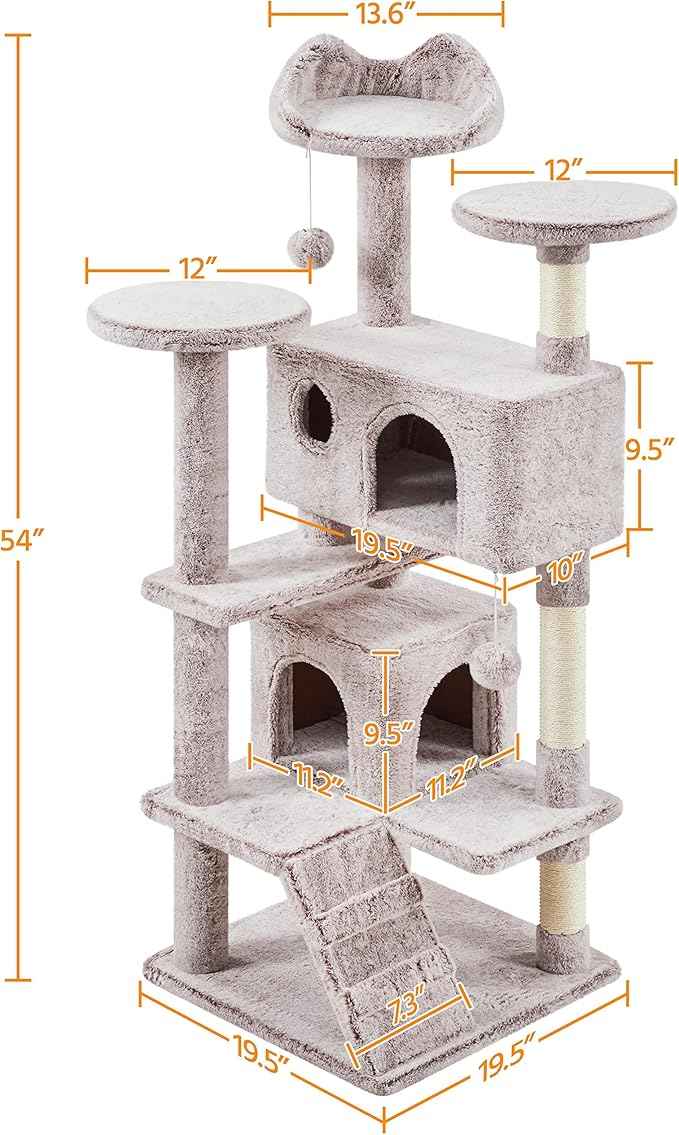 Yaheetech 54in Cat Tree, Cat Tower with Double Condo, Sisal Scratching Posts, and Dangling Balls, Pet Furniture Kitten Play House