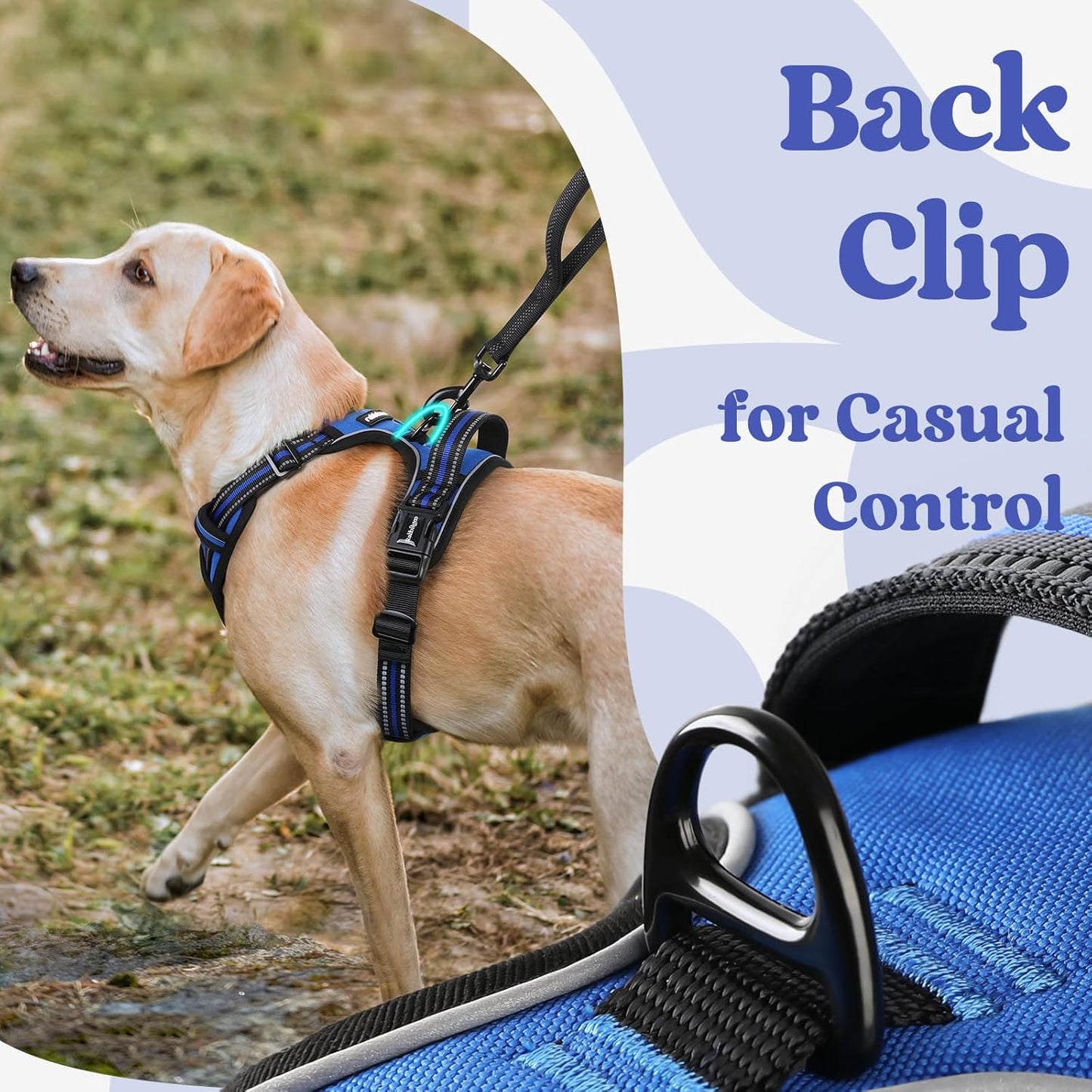 rabbitgoo Dog Harness for Large, No Pull Pet Harness with 3 Buckles, Adjustable Soft Padded Vest with Control Handle, Walking Reflective Pet Vest for Large Dogs, Blue, L