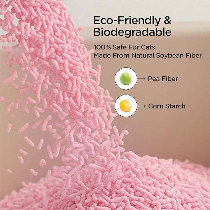 Natural Tofu Cat Litter, Fast Clumping and Scoops Easy, Dust-Free, Low Tracking, Quick Drying & Odor Control, Eco-Friendly Plant-Based Cat Litter 5.5lb/88oz – Cherry Blossom (1 Pack)
