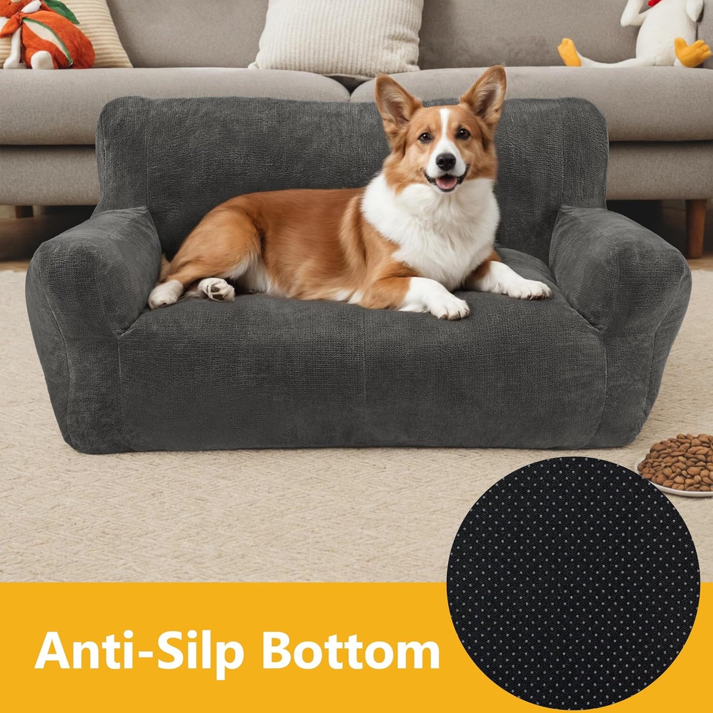 Lovupet Dog Couch for Small Medium Breed, Dog Sofa Bed Full Filled Sponge, No Assembly Need, PS581 (Neutral Grey)