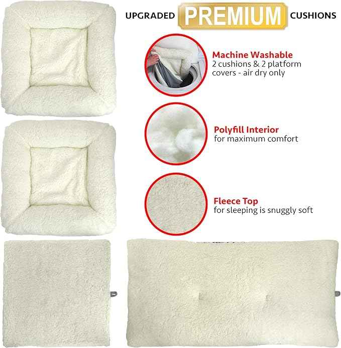 Kitty City Large Stackable Cat Condo & Cube House, Modular Indoor Cat Furniture with Plush Washable Beds, Collapsible Cat Cave & Lounging Ottoman, Tan