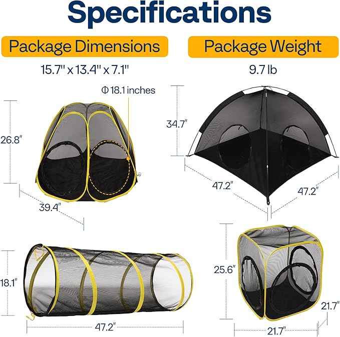 VIVOHOME 6-in-1 Outdoor Cat Enclosure with Playhouse, 2 Tents & 3 Tunnels - Portable Cat Playground with Leash and Mint Ball for Indoor/Outdoor Use, Yard Balcony Camping Safety