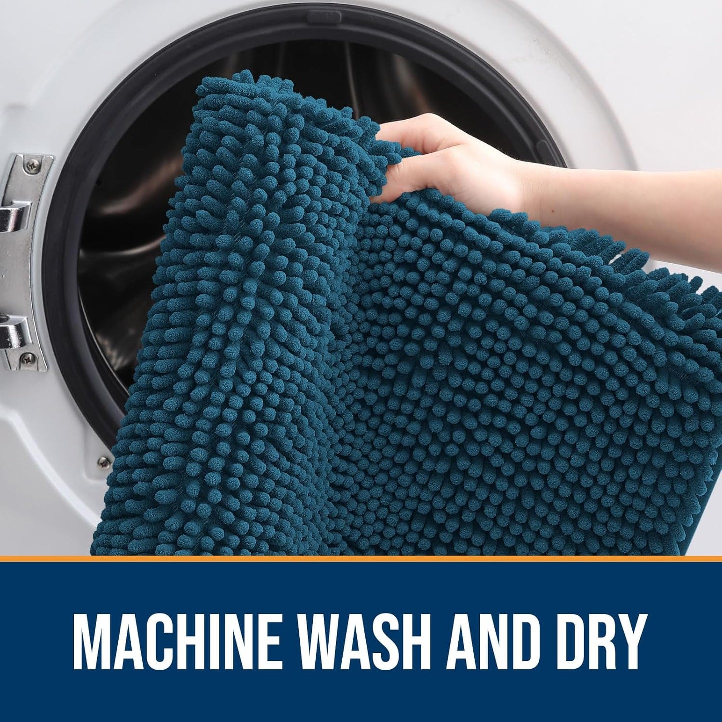 OLANLY Dog Door Mat for Muddy Paws 48x30, Absorbs Moisture and Dirt, Absorbent Non-Slip Washable Doormat, Quick Dry Chenille Mud Mat, Entry Indoor Entryway Carpet for Inside Floor, Atlantic Blue
