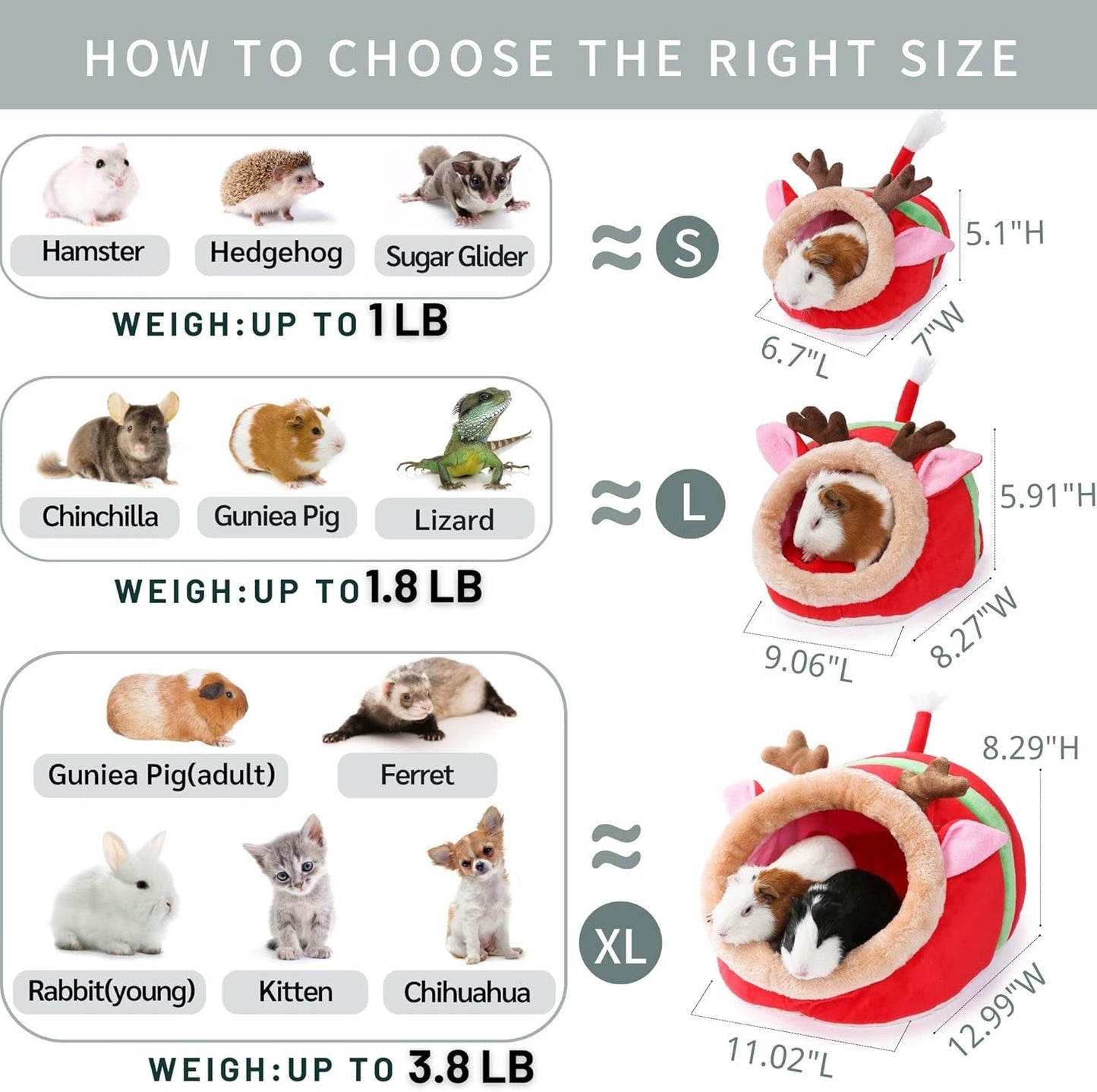 JanYoo Guinea Pig Rabbit Ferret Bed Hide Huts Removable Cushion for Rat Accessories Toys