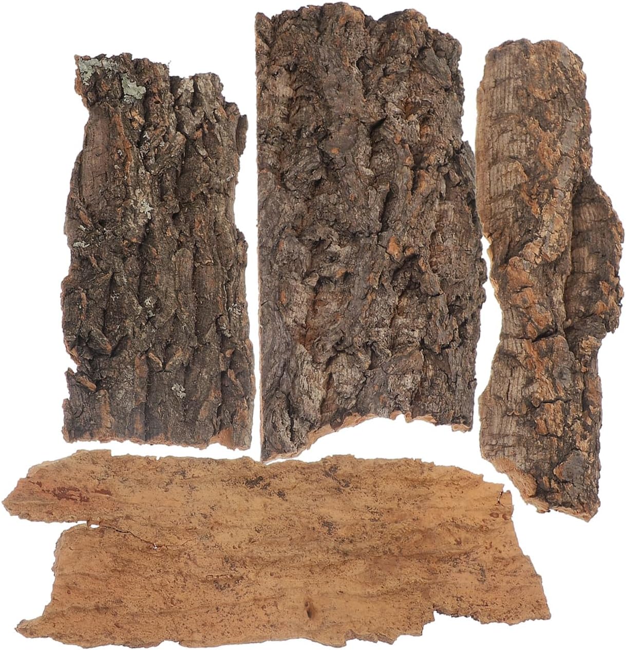 Amosfun 4pcs Reptile Bark Cork Wood Bark Decor Cork Flat Bedding for Bearded Dragon Lizard Geckos Tortoise, Random Size 3.2 to 5.5Inch