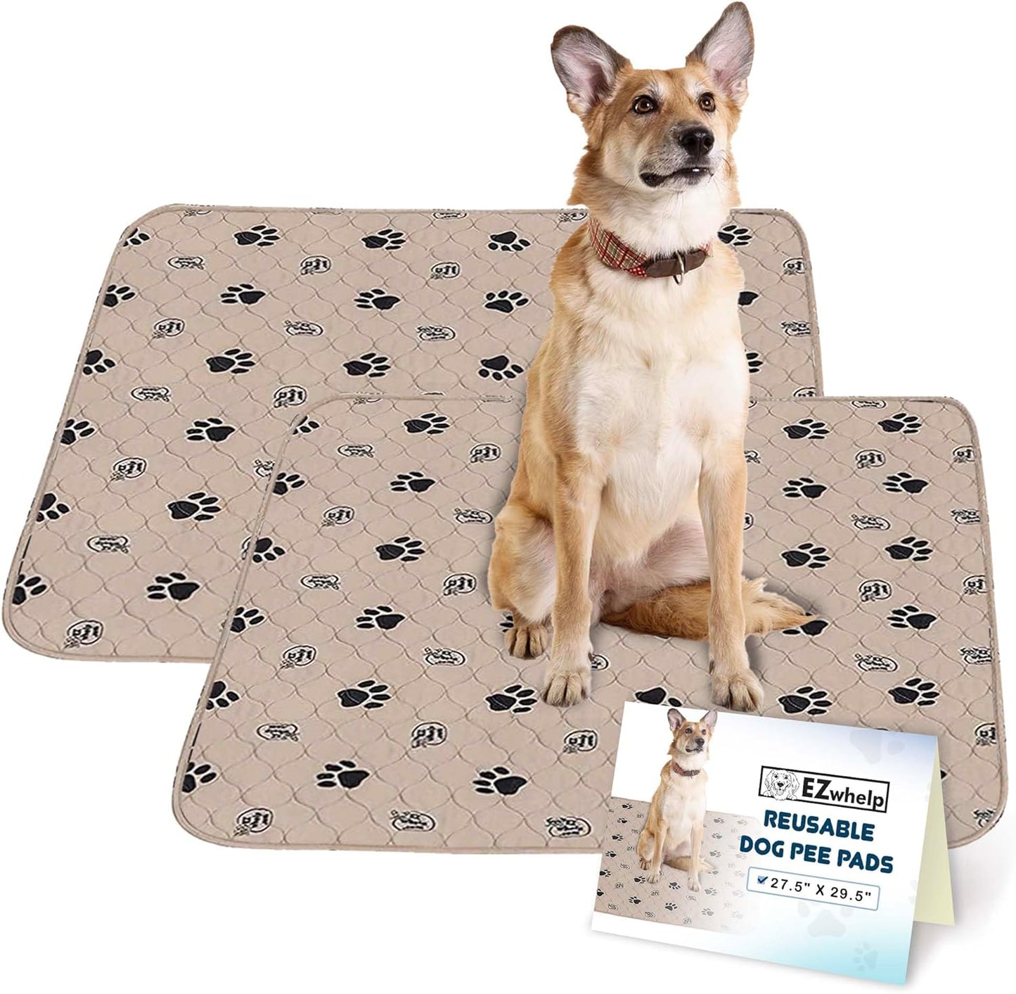 EZwhelp Reusable Dog Pee Pads, Washable Waterproof Mats for Potty Training or Whelping Pads, Puppy Pad with Rounded Corners, 27.5x29.5 Inch, 2 Pack