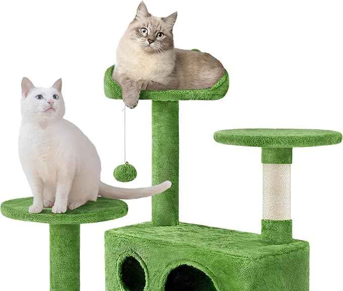 Yaheetech 62in Cat Tree Cat Tower for Indoor Kittens, Pet Furniture w/Double Condo, Scratching Posts, Multiple Platforms and Balls for Kitty, Green